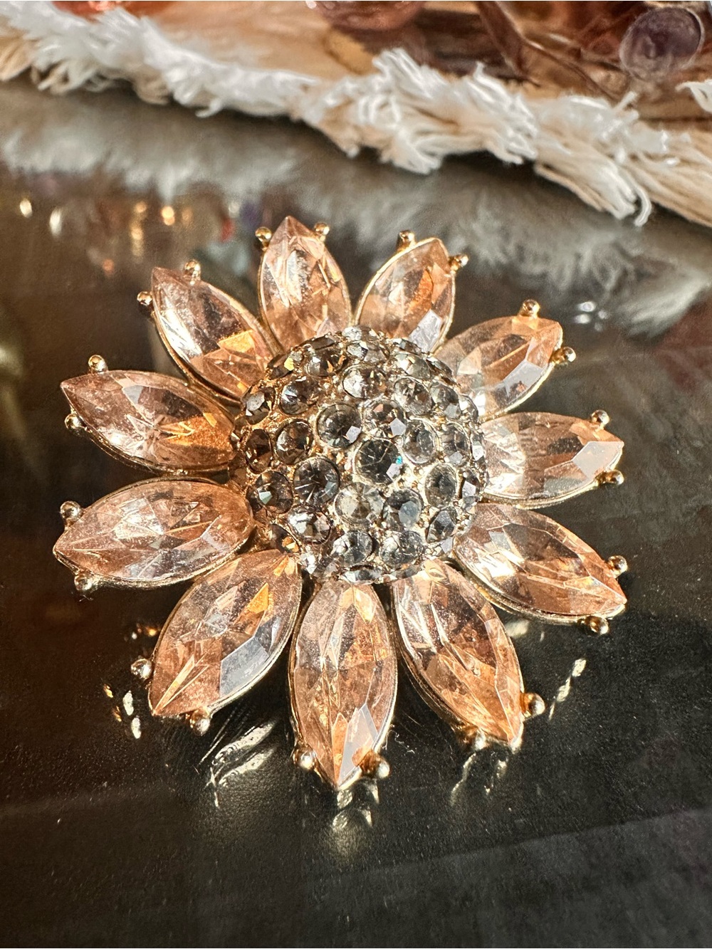 Sparkly Sunflower Rhinestone Cocktail Ring - Picture 3 of 17